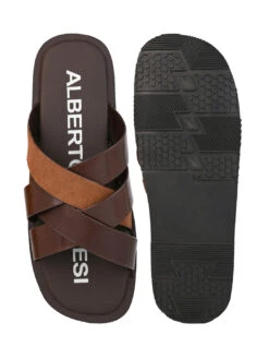 Alberto Torresi 271 Trendy Non Stitched Strap TanLeather Slippers -Alberto Torresi Sale Store 05a 2 2