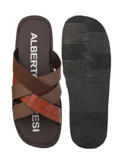 Alberto Torresi 272 Trendy Non Stitched StrapBrown Leather Slippers -Alberto Torresi Sale Store 06a 2 2