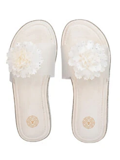 Alberto Torresi White Floral Slide Sandals – Elegant Party Wear With Crystal Detailing -Alberto Torresi Sale Store 1001 WHITE 5