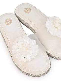 Alberto Torresi White Floral Slide Sandals – Elegant Party Wear With Crystal Detailing -Alberto Torresi Sale Store 1001 WHITE 7