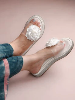 Alberto Torresi White Floral Slide Sandals – Elegant Party Wear With Crystal Detailing -Alberto Torresi Sale Store 1001 WHITE 8