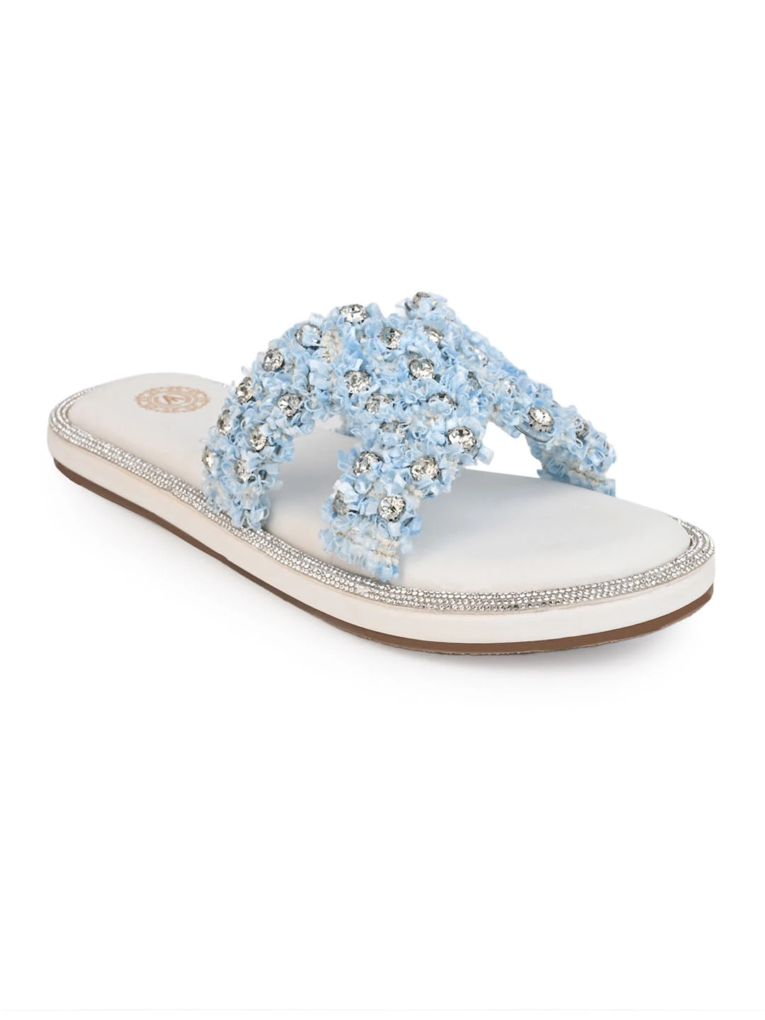 Aberto Torresi Blue Embellished Slide Sandals – Chic Design With Crystal Detailing