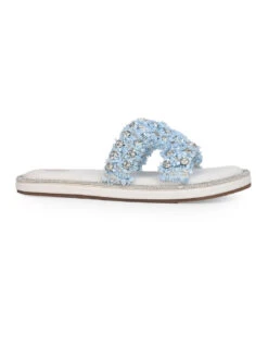 Aberto Torresi Blue Embellished Slide Sandals – Chic Design With Crystal Detailing -Alberto Torresi Sale Store 1002 BLUE WHITE 3