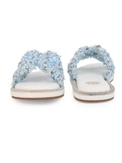 Aberto Torresi Blue Embellished Slide Sandals – Chic Design With Crystal Detailing -Alberto Torresi Sale Store 1002 BLUE WHITE 4