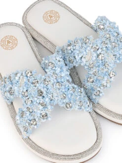 Aberto Torresi Blue Embellished Slide Sandals – Chic Design With Crystal Detailing -Alberto Torresi Sale Store 1002 BLUE WHITE 7
