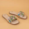 Aberto Torresi Gold Embellished Slide Sandals – Luxe Design With Multicolor Crystals -Alberto Torresi Sale Store 1003 MULTI GOLD N 1