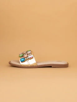 Aberto Torresi Gold Embellished Slide Sandals – Luxe Design With Multicolor Crystals -Alberto Torresi Sale Store 1003 MULTI GOLD N 3