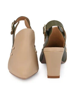 Alberto Torresi Women’s Baige & Olive Slingback Block Heels -Alberto Torresi Sale Store 1020 BAIGE 4
