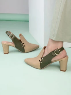 Alberto Torresi Women’s Baige & Olive Slingback Block Heels -Alberto Torresi Sale Store 1020 BAIGE 8