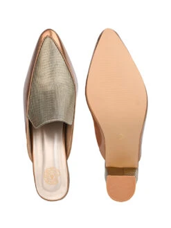 Alberto Torresi Women’s Metallic Gold Block Heel Mules -Alberto Torresi Sale Store 1021 BROWN GOLD 6