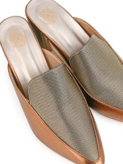Alberto Torresi Women’s Metallic Gold Block Heel Mules -Alberto Torresi Sale Store 1021 BROWN GOLD 7