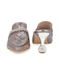 Alberto Torresi Women’s Metallic Quilted Mules With Embellished Heels -Alberto Torresi Sale Store 1022 SILVER 4