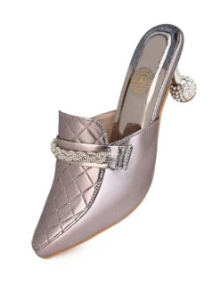 Alberto Torresi Women’s Metallic Quilted Mules With Embellished Heels -Alberto Torresi Sale Store 1022 SILVER 5