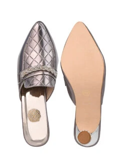 Alberto Torresi Women’s Metallic Quilted Mules With Embellished Heels -Alberto Torresi Sale Store 1022 SILVER 6