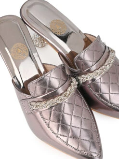 Alberto Torresi Women’s Metallic Quilted Mules With Embellished Heels -Alberto Torresi Sale Store 1022 SILVER 7