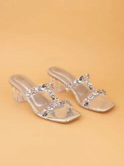 Aberto Torresi Embellished Slip-On Transparent StrapBlock Heels