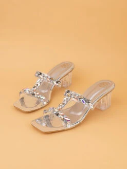 Aberto Torresi Embellished Slip-On Transparent StrapBlock Heels -Alberto Torresi Sale Store 1024 Silver 4