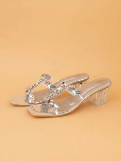 Aberto Torresi Embellished Slip-On Transparent StrapBlock Heels -Alberto Torresi Sale Store 1024 Silver 5