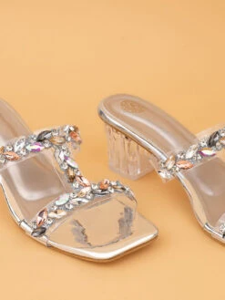 Aberto Torresi Embellished Slip-On Transparent StrapBlock Heels -Alberto Torresi Sale Store 1024 Silver 6