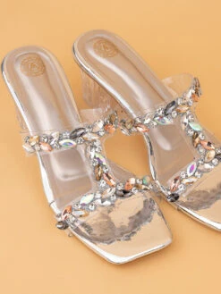 Aberto Torresi Embellished Slip-On Transparent StrapBlock Heels -Alberto Torresi Sale Store 1024 Silver 7