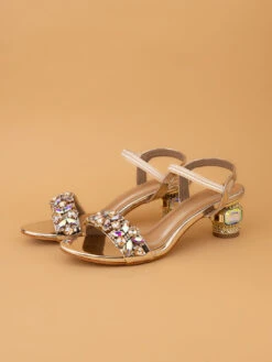 Alberto Torresi Stone Embellished Strap High Fashion Block Synthetic Heel -Alberto Torresi Sale Store 1026 GOLD 5