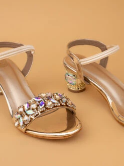 Alberto Torresi Stone Embellished Strap High Fashion Block Synthetic Heel -Alberto Torresi Sale Store 1026 GOLD 6