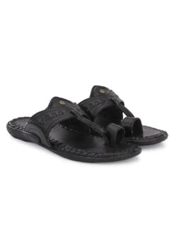 Alberto Torresi Men's Black Kolhapuri Thong Slipper -Alberto Torresi Sale Store 59264 BLACK 2