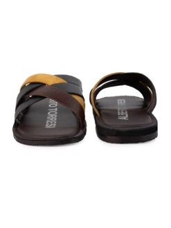 Alberto Torresi 271 Trendy Non Stitched StrapBlack Leather Men Slippers -Alberto Torresi Sale Store 59271 BLACK YELLOW 5