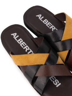 Alberto Torresi 271 Trendy Non Stitched StrapBlack Leather Men Slippers -Alberto Torresi Sale Store 59271 BLACK YELLOW 7