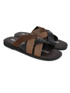 Alberto Torresi 272 Trendy Non Stitched Strap Black Leather Slippers -Alberto Torresi Sale Store 59272 BLACK CROCO 2