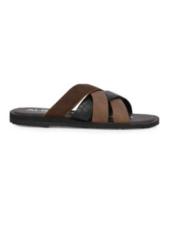 Alberto Torresi 272 Trendy Non Stitched Strap Black Leather Slippers -Alberto Torresi Sale Store 59272 BLACK CROCO 3