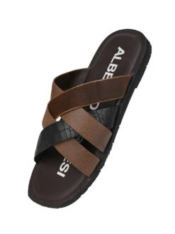 Alberto Torresi 272 Trendy Non Stitched Strap Black Leather Slippers -Alberto Torresi Sale Store 59272 BLACK CROCO 4