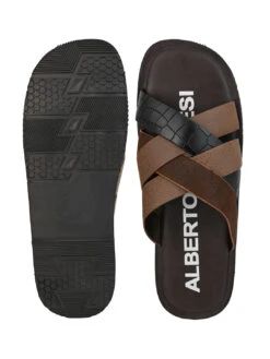 Alberto Torresi 272 Trendy Non Stitched Strap Black Leather Slippers -Alberto Torresi Sale Store 59272 BLACK CROCO 6