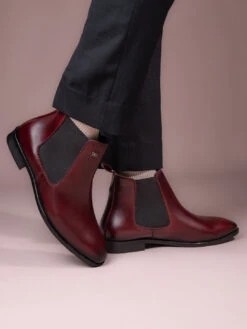 Alberto Torresi Men’sLeather Chelsea Boots In Burgundy In Bordo