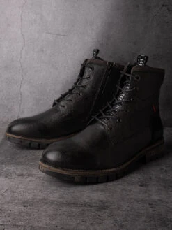 Black Leather Lace Up Boots -Alberto Torresi Sale Store 88558BLACK 1