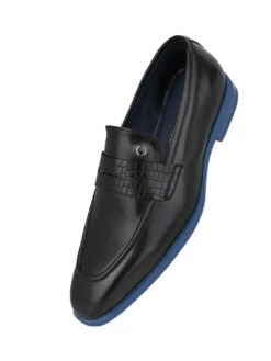 Alberto Torresi Hungary Series 610 Branded Sole Saddle Black Loafers -Alberto Torresi Sale Store 88610 BLACK BLUE 4