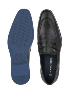 Alberto Torresi Hungary Series 610 Branded Sole Saddle Black Loafers -Alberto Torresi Sale Store 88610 BLACK BLUE 6
