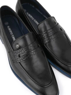Alberto Torresi Hungary Series 610 Branded Sole Saddle Black Loafers -Alberto Torresi Sale Store 88610 BLACK BLUE 7