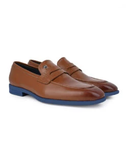 Alberto Torresi Hungary Series 610 Branded Sole Saddle Tan Loafers -Alberto Torresi Sale Store 88610 TAN BLUE 2