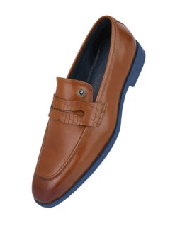 Alberto Torresi Hungary Series 610 Branded Sole Saddle Tan Loafers -Alberto Torresi Sale Store 88610 TAN BLUE 4