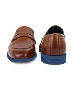 Alberto Torresi Hungary Series 610 Branded Sole Saddle Tan Loafers -Alberto Torresi Sale Store 88610 TAN BLUE 5