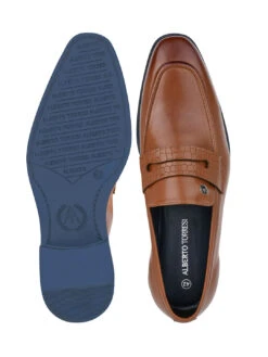 Alberto Torresi Hungary Series 610 Branded Sole Saddle Tan Loafers -Alberto Torresi Sale Store 88610 TAN BLUE 6