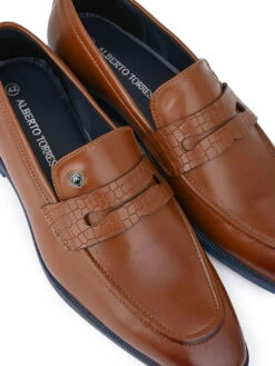 Alberto Torresi Hungary Series 610 Branded Sole Saddle Tan Loafers -Alberto Torresi Sale Store 88610 TAN BLUE 7