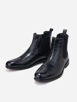 Alberto Torresi Black Croc-Textured Leather Chelsea Boots For Men -Alberto Torresi Sale Store 88656 BLACK 1