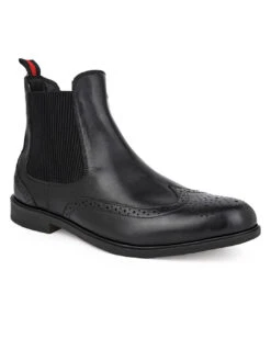 Alberto Torresi Black Leather Brogue Chelsea Boots For Men -Alberto Torresi Sale Store 88657 BLACK 1