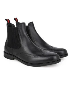 Alberto Torresi Black Leather Brogue Chelsea Boots For Men -Alberto Torresi Sale Store 88657 BLACK 2