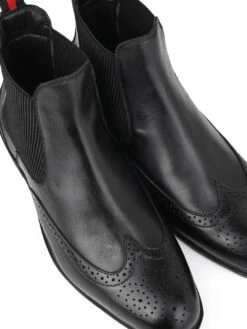 Alberto Torresi Black Leather Brogue Chelsea Boots For Men -Alberto Torresi Sale Store 88657 BLACK 7