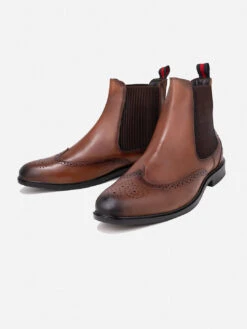 Alberto Torresi Tan Leather Brogue Chelsea Boots For Men