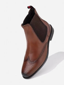 Alberto Torresi Tan Leather Brogue Chelsea Boots For Men -Alberto Torresi Sale Store 88657 TAN 3