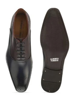 Alberto Torresi Genuine Leather Blue Bordo Office/ Dress Formal Lace Ups Shoes -Alberto Torresi Sale Store 88684 BLUE BORDO 6